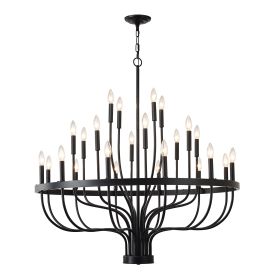 24-Light Black Chandelier Industrial Iron Candle Chandelier Modern Suspended Farmhouse Chandeliers Pendant Light Fixtures For Dining Room Bedroom (Option: Matte Black)