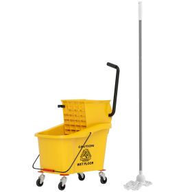 Mop Bucket With Wringer On Wheels For Floor Cleaning, 38 Quart Down Press Wringer With Handle, Yellow (Color: Yellow)