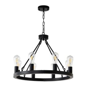 8-Light No Bulbs Matte Black Wagon Wheel Chandelier Farmhouse Modern Small Round Chandelier For Living Room Kitchen Island Foyer Hallway Entryway (Option: Matte Black)