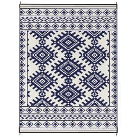 Reversible Outdoor Rug, Waterproof Plastic Straw With Carry Bag, 9 X 12, Blue  White Rhombus Border (Color: Blue)