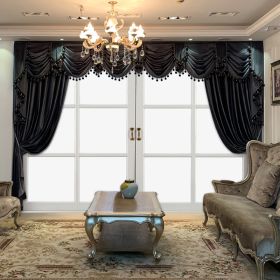 European Luxury Villa, Thick And Luxurious All-black Velvet Curtains, Living Room, Dining Room, Perfect Curtains. (Option: SGP2022113822)
