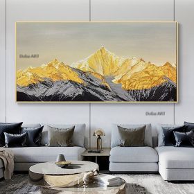 Handmade Original Golden Mountain Oil Painting Abstract Gold Painting Snow Mountain Painting Living Room Decor Winter Snow Scene Living Room hall (size: 100x150cm)