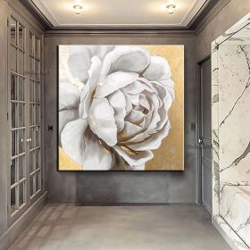 Original hand-painted oil painting gold foil peony porch decoration painting modern light luxury living room background wall restaurant large pai (size: 70x70cm)