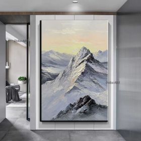 Hand-painted oil painting european-style elegant hanging painting sunrise snow mountain decorative painting fantasy vertical murals large fresh k (size: 150x220cm)