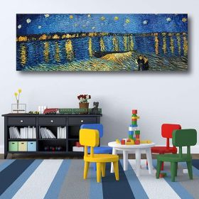 Hand Painted Van Gogh Museum Quality Oil Painting - Abstract Landscape Starry Night Over the Rhone Modern Large Rolled Canvas Living Room hallway (size: 80X240cm)